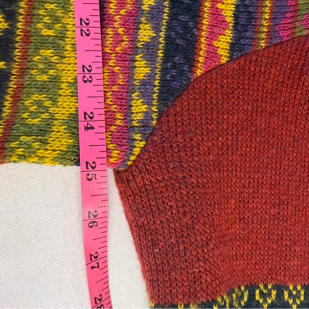 Vintage Wool Red Blue Yellow Fair Isle Classic Knit Crew Neck Sweater - Picture 3 of 6